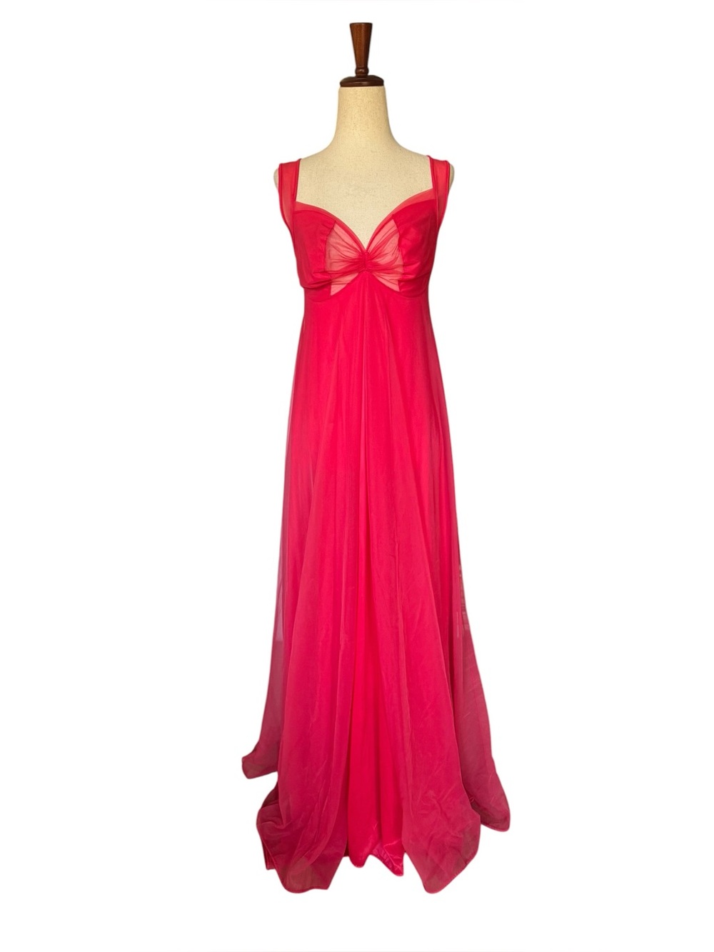 Vintage 70s Cattani Red Nylon Sheer Nightgown Sleeveless Flowy Glam